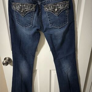 Miss Me Dark Blue Boot Cut Jeans with Silver Embellishments